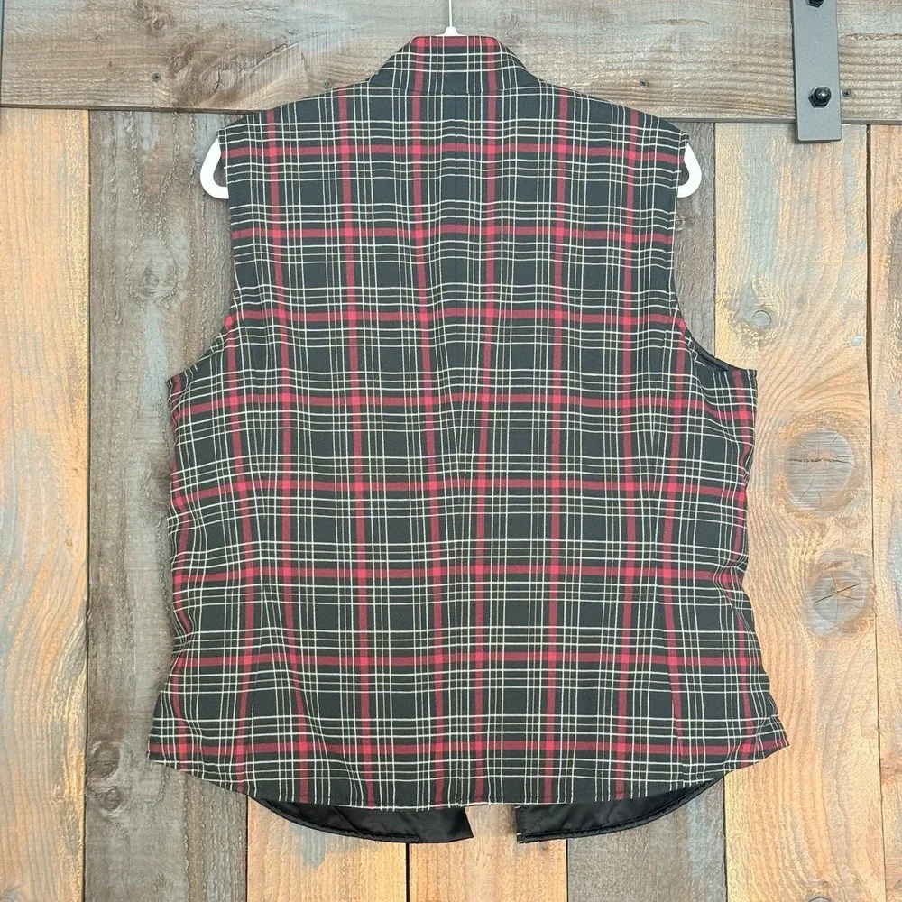 St. John Sport Women's Reversible Full Zip Vest Red Plaid Black Size Large